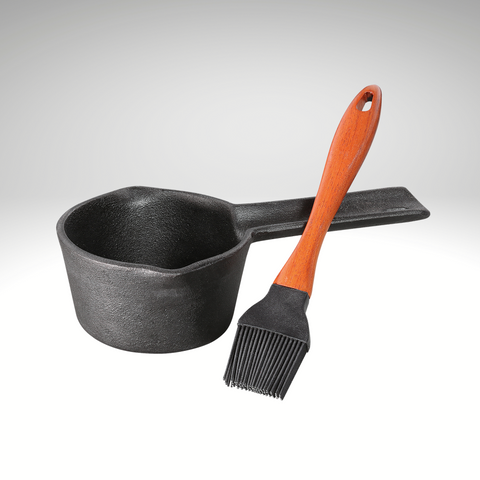 "Cast Iron Basting Set W/ Saucepan & Brush 5 X 9.25 X 2.75"",  0.4 Qt."